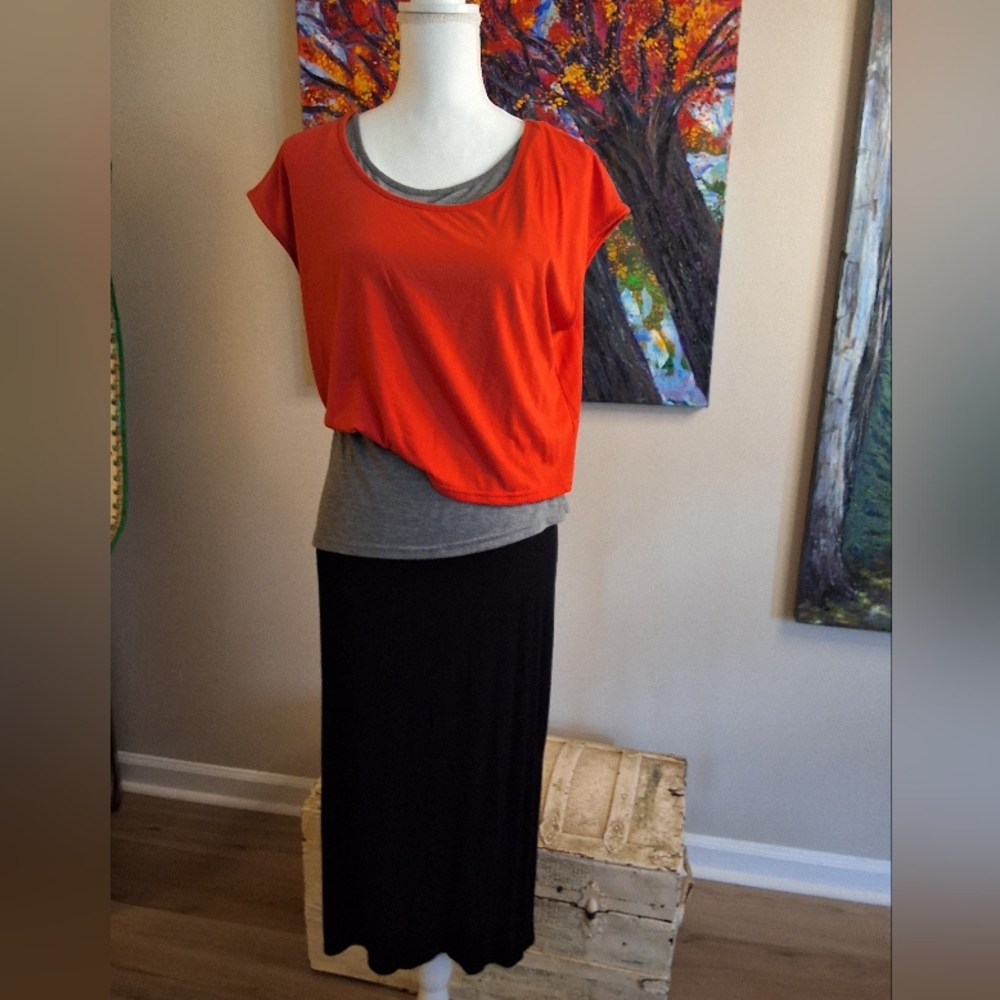 Chic Orange/ Red Crop Asymmetrical Dress with Short Sleeves
